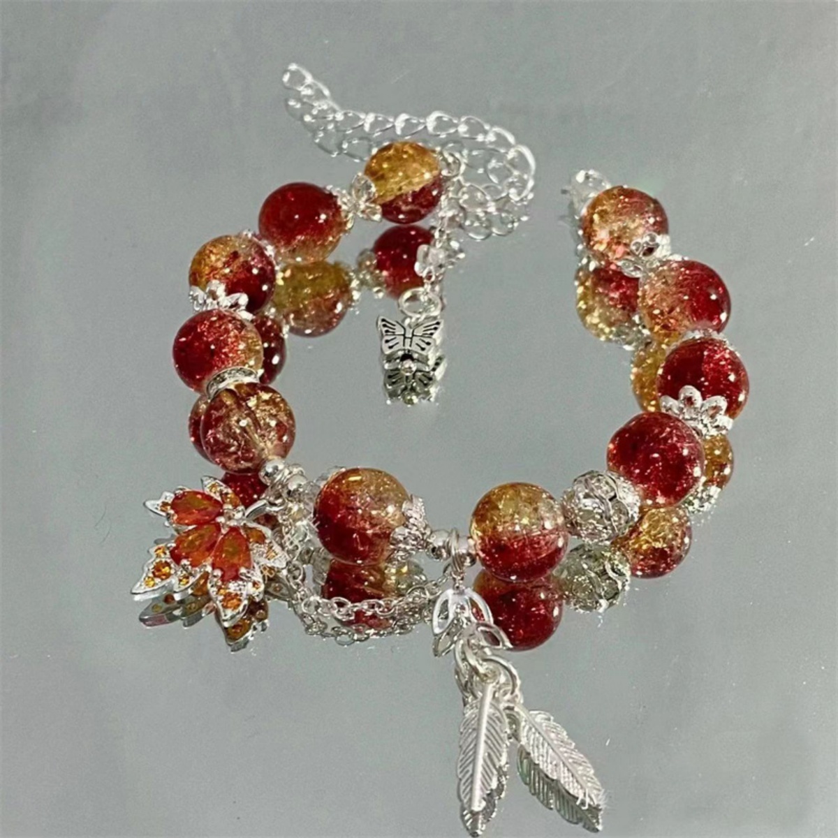 Jewelry & Watches Vitopoulos - Chinese Style Red Zircon Maple Leaf
