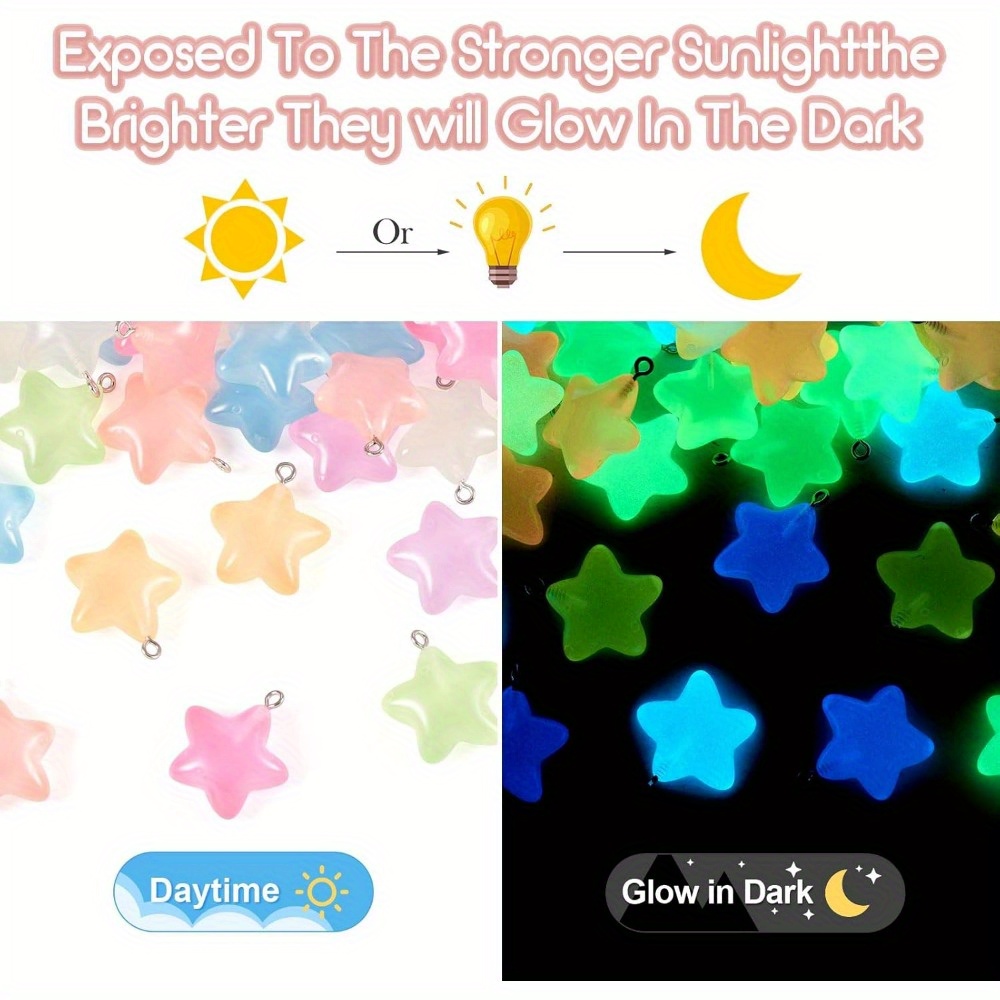 Moon Star Earrings - 6/24/40pcs Mixed Color Luminous Resin Star
