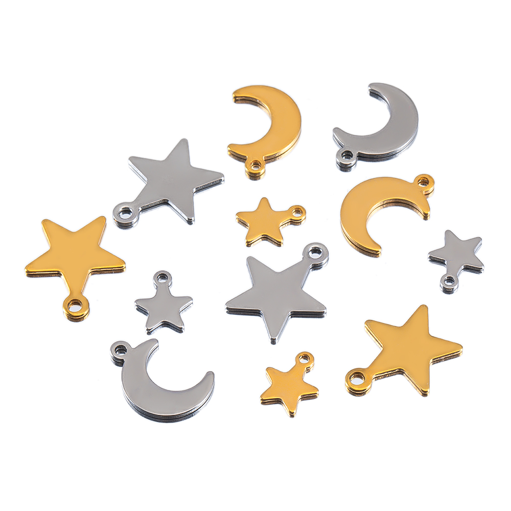 Moon Star Earrings - 20pcs Stainless Steel Flat Star Moon