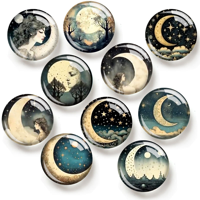 Moon Star Earrings - MOON and STARS 12/18/20/25mm glass cabochon