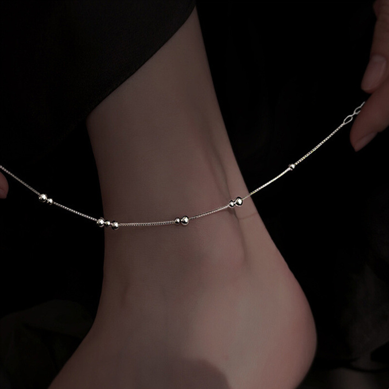 Anklet Foot Chain - 925 Sterling Silver Geometric Round Bead