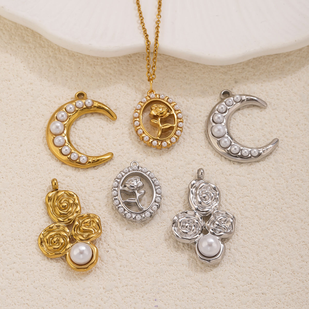 5Pcs Stainless Steel 18K Gold  - đánh giá và giá Moon Star Earrings